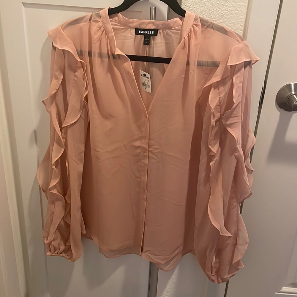 Express Sheer Ruffled Blouse